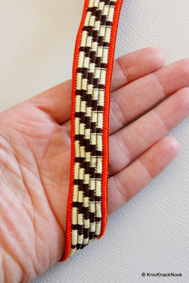 Beige And Brown Thread Lace Trim,Red/ Green Piping Trim, Approx. 22mm wide - 140316L147 / 48